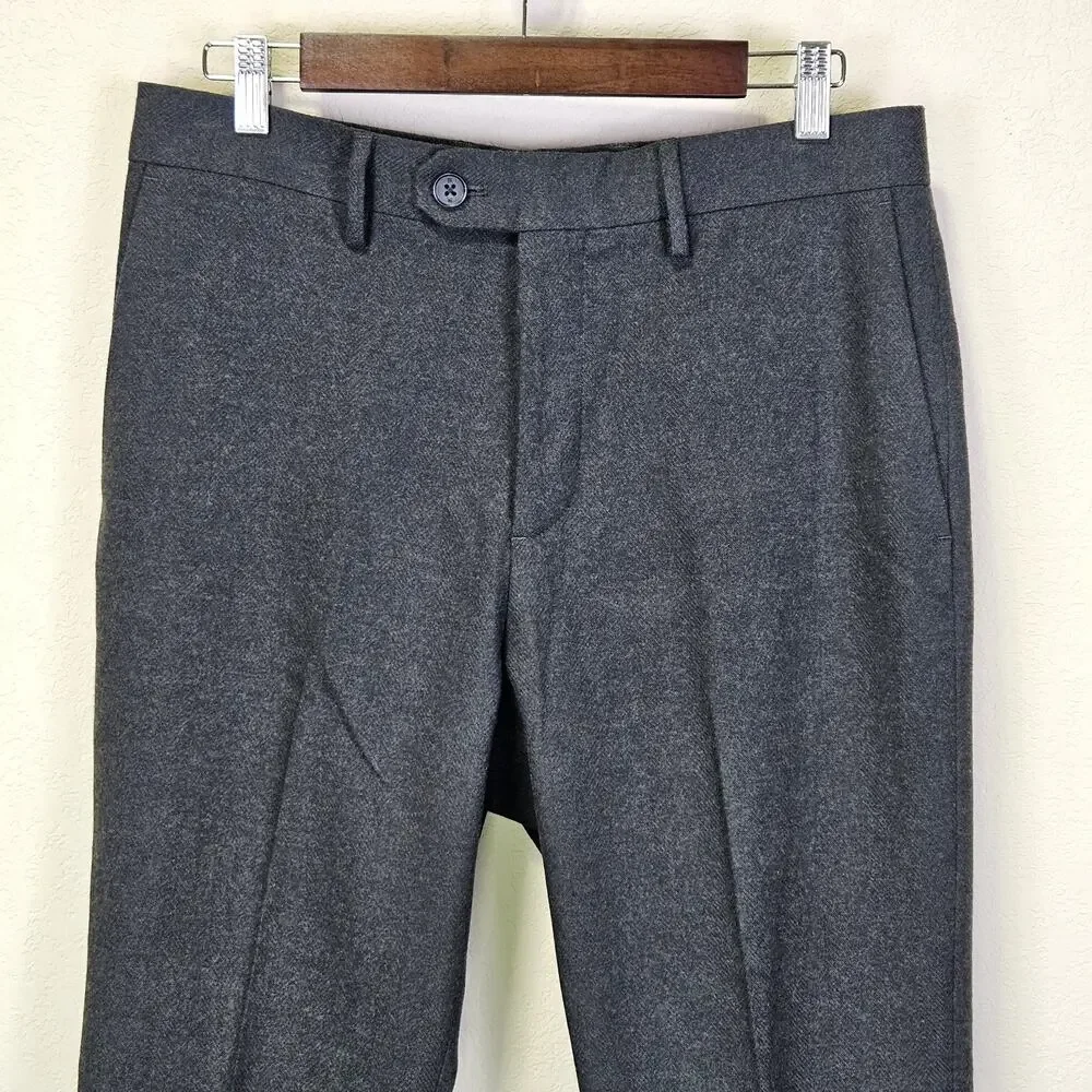 Banana Republic Mens 32x30 Flannel Herringbone Trouser Tailored Dress Pant Gray